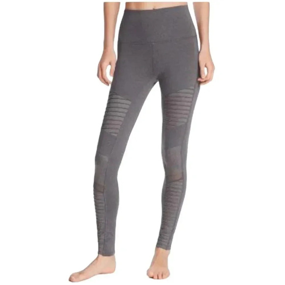 ALO YOGA High Rise Moto Leggings In Stormy Heather Gray - Picture 2 of 16